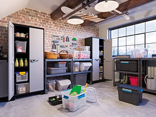 Kunststoffschrank Besenschrank 80x44x182 cm – Wasserdichter Aufbewahrungsschrank mit Einlegeböden, Schwarz/Grau, für Innen & Außen