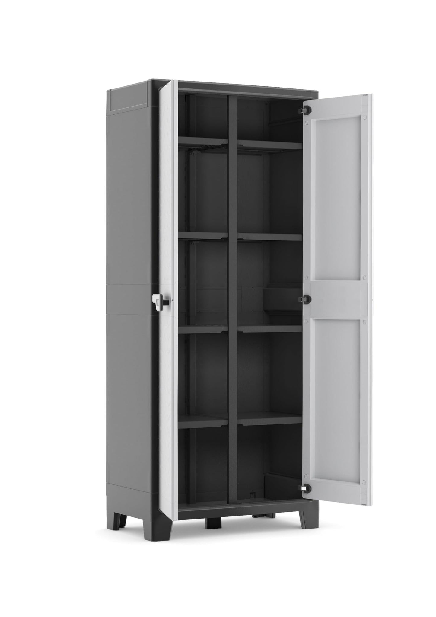 Kunststoffschrank Besenschrank 80x44x182 cm – Wasserdichter Aufbewahrungsschrank mit Einlegeböden, Schwarz/Grau, für Innen & Außen