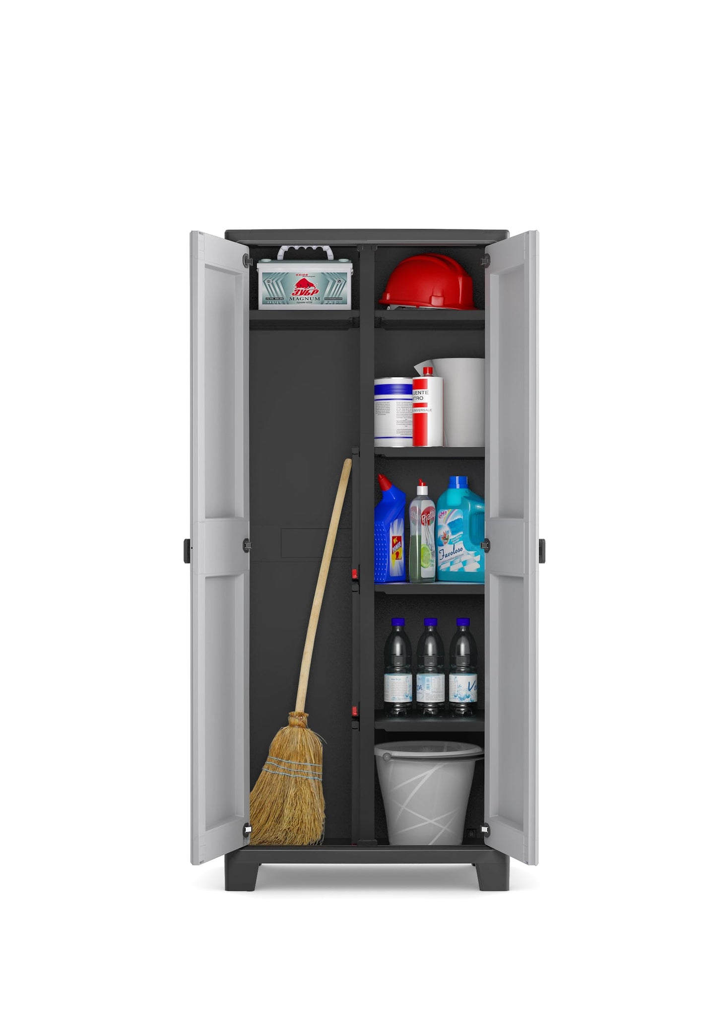 Kunststoffschrank Besenschrank 80x44x182 cm – Wasserdichter Aufbewahrungsschrank mit Einlegeböden, Schwarz/Grau, für Innen & Außen