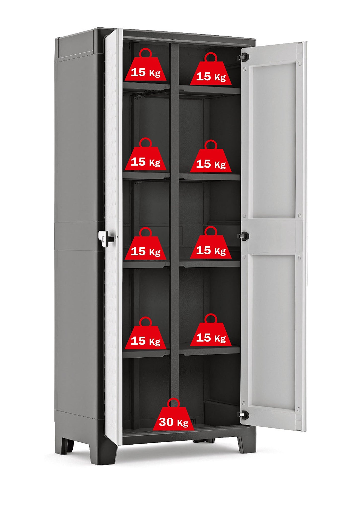 Kunststoffschrank Besenschrank 80x44x182 cm – Wasserdichter Aufbewahrungsschrank mit Einlegeböden, Schwarz/Grau, für Innen & Außen