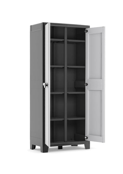 Kunststoffschrank Besenschrank 80x44x182 cm – Wasserdichter Aufbewahrungsschrank mit Einlegeböden, Schwarz/Grau, für Innen & Außen