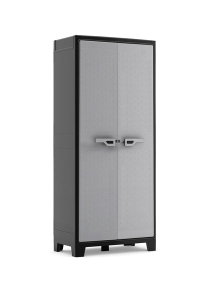 Kunststoffschrank Besenschrank 80x44x182 cm – Wasserdichter Aufbewahrungsschrank mit Einlegeböden, Schwarz/Grau, für Innen & Außen