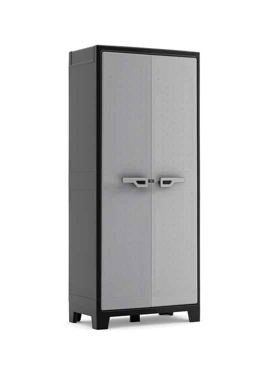 Kunststoffschrank Besenschrank 80x44x182 cm – Wasserdichter Aufbewahrungsschrank mit Einlegeböden, Schwarz/Grau, für Innen & Außen